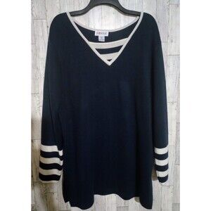 Vintage JG Hook Sweater Navy Blue White Nautical V-Neck Size 1X